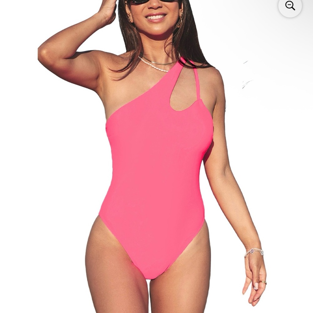 NWT Cupshe‎ One Piece Asymmetrical Neon Pink Swimsuit
